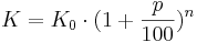 K=K_0 \cdot (1+\frac{p}{100})^n