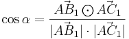 \cos \alpha =\frac{\vec{AB_1} \bigodot \vec{AC_1}}{|\vec{AB_1}| \cdot |\vec{AC_1}|}