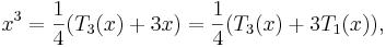  x^3=\frac14(T_3(x)+3x)=\frac14(T_3(x)+3T_1(x)), 