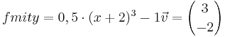 f mit y=0,5 \cdot (x+2)^3-1 \vec{v}={3 \choose -2}