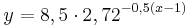 y=8,5 \cdot 2,72^{-0,5(x-1)}