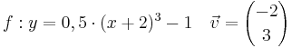 \quad f: y=0,5 \cdot (x+2)^3-1 \quad \vec{v}={-2 \choose 3}
